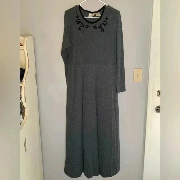 Woman’s Vintage New Visions Heather Grey Whimsical Long Sleeve Maxi Dress SizeXL - Picture 1 of 11